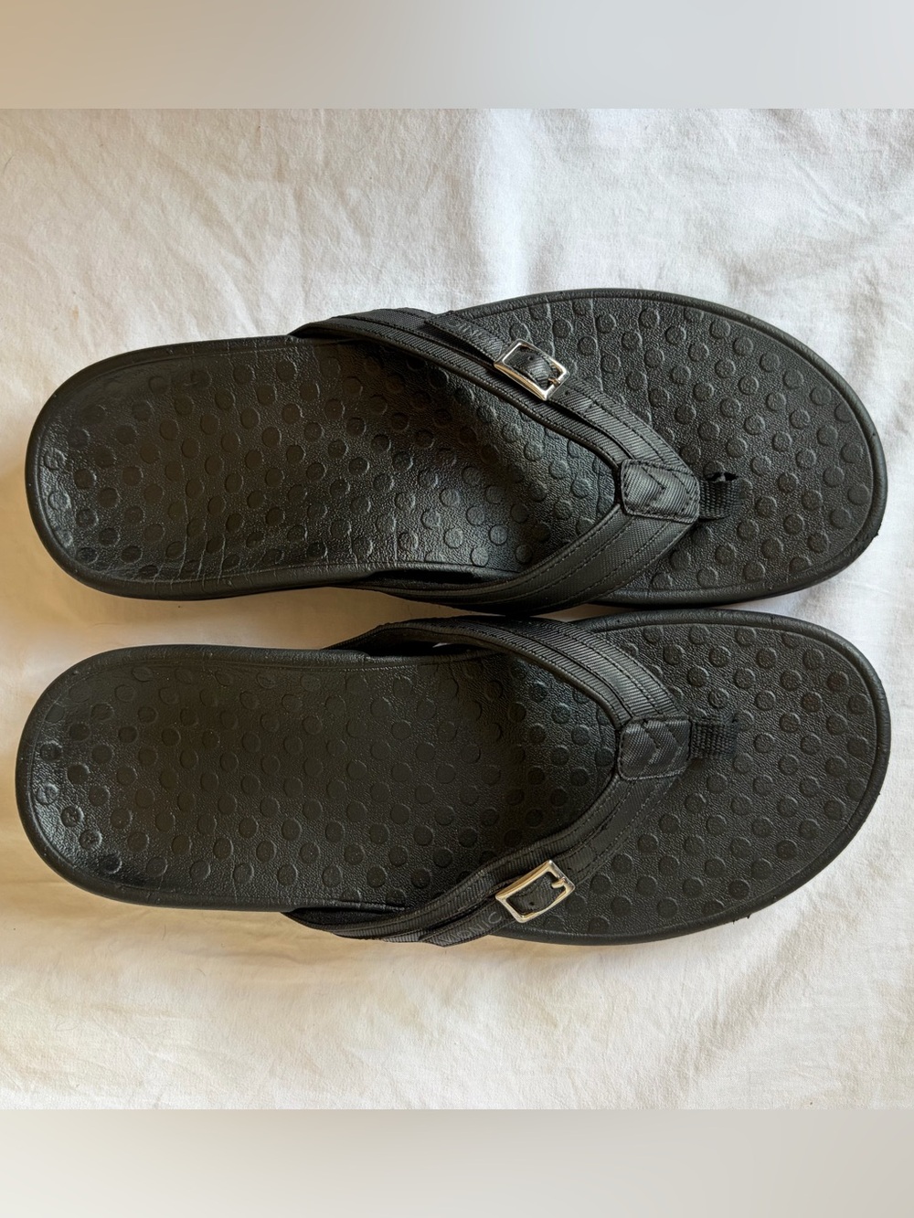 Vionic Black Comfort Womens Leather-Trim Flip Flops Sz 9 Nice!